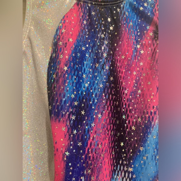 EUC Snowflake Designs Girls Leotard PINK & BLUE Metallic Child Large Gymnastics - Picture 2 of 6
